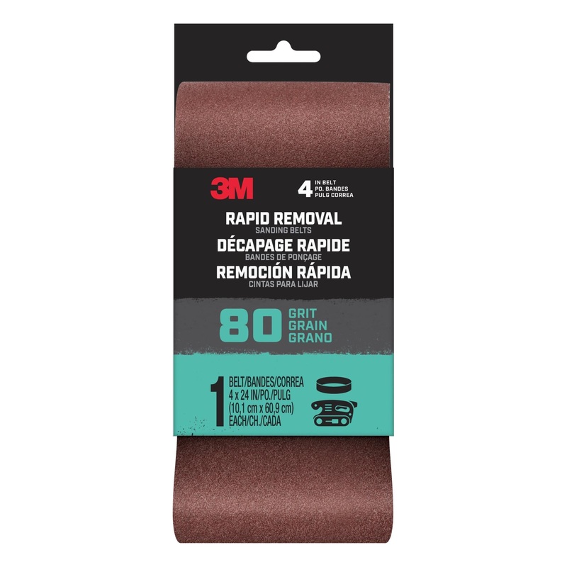 3M Rapid Removal 4 x 24 inch Power Sanding Belt, 80 grit,Belt4x241pk80, 1 pk