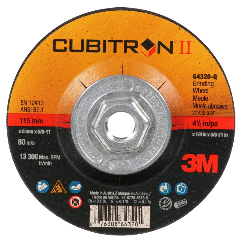 3M Cubitron II Depressed Center Grinding Wheel, 64320, Quick Change,T27