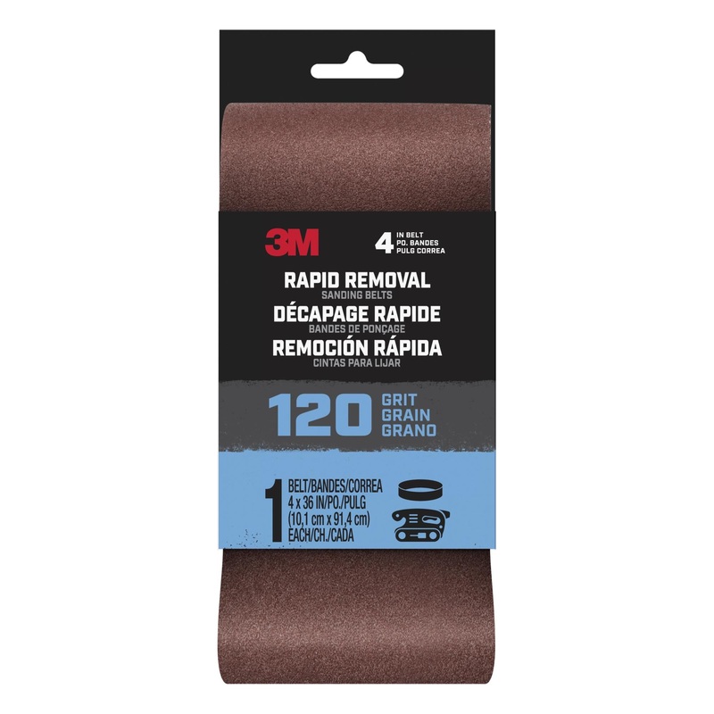 3M Rapid Removal 4x36 Power Sanding Belt, 120 grit, Belt4x361pk120, 1pk
