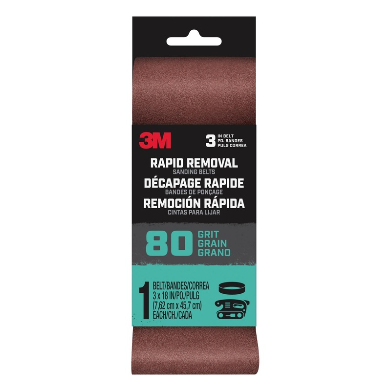3M Rapid Removal 3 x 18 inch Power Sanding Belt, 80 grit,Belt3x181pk80, 1 pk