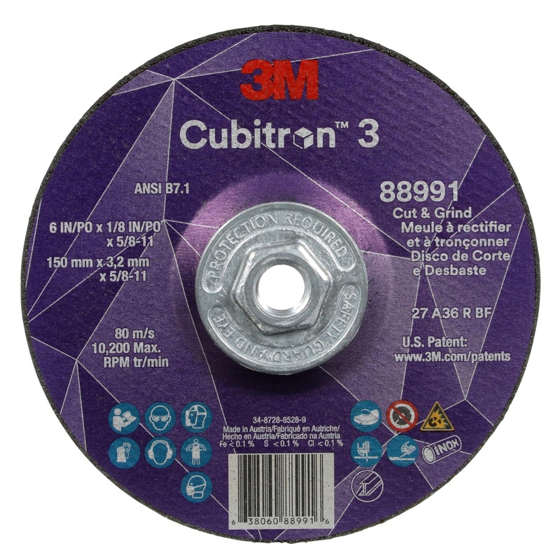 3M Cubitron 3 Cut and Grind Wheel, 88991, 36+, T27, 6 in x 1/8 in x5/8 in-11