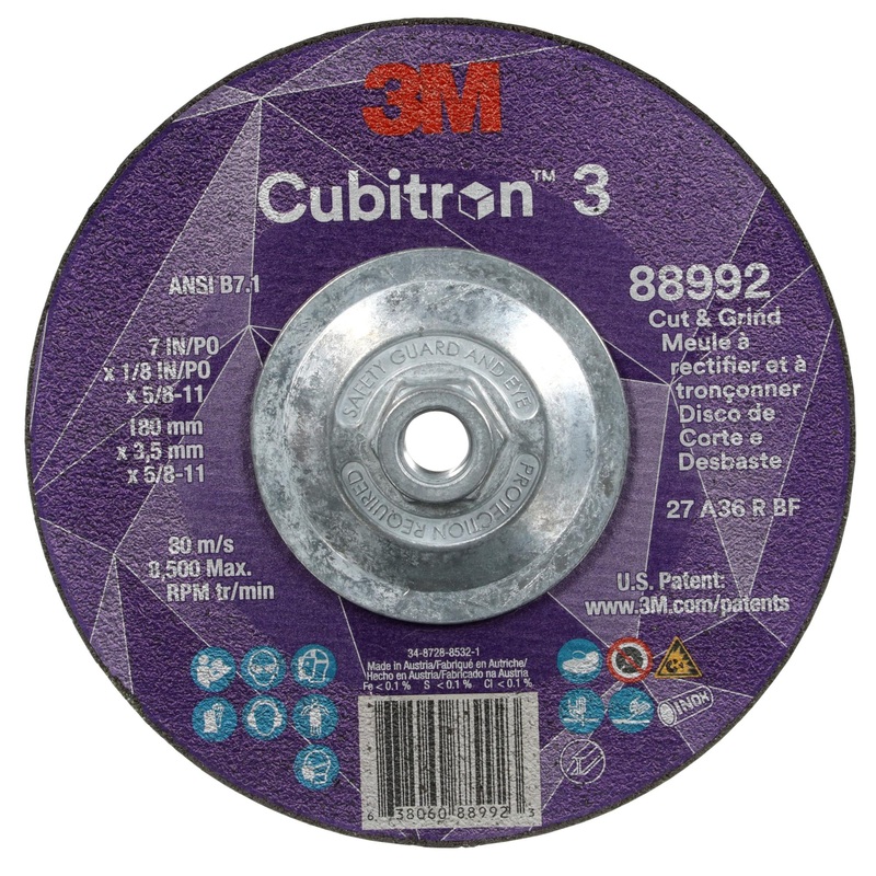 3M Cubitron 3 Cut and Grind Wheel, 88992, 36+, T27, 7 in x 1/8 in x5/8 in-11