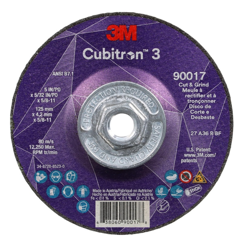 3M Cubitron 3 Cut and Grind Wheel, 90017, 36+, T27, 5 in x 5/32 in x5/8 in-11