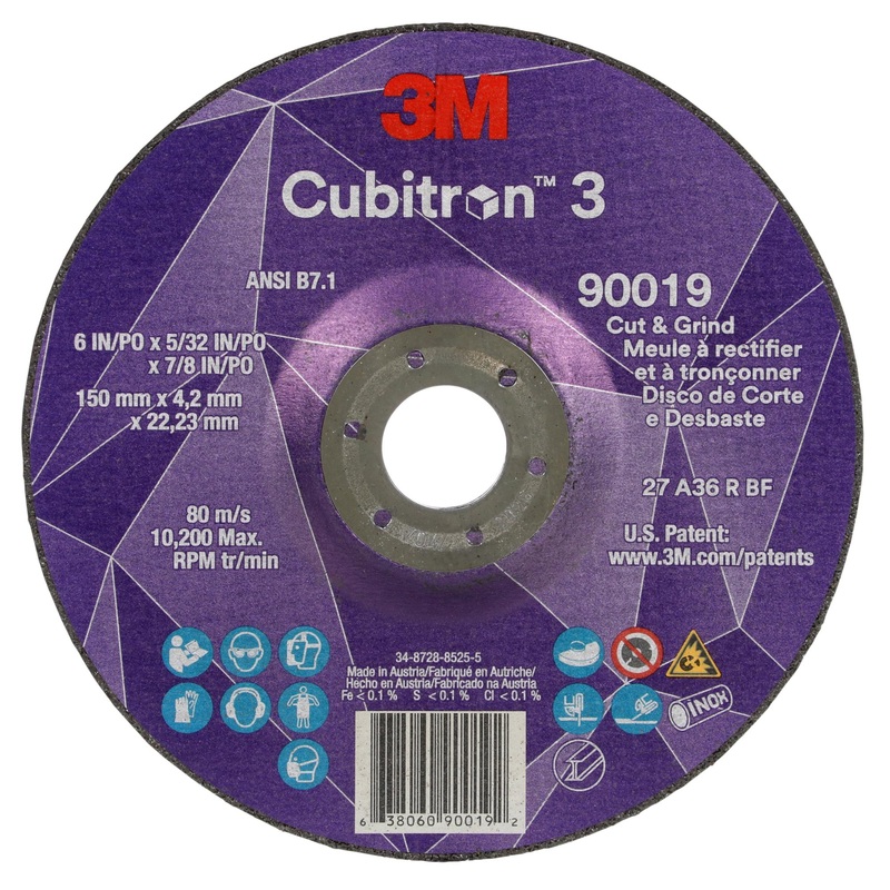 3M Cubitron 3 Cut and Grind Wheel, 90019, 36+, T27, 6 in x 5/32 in x7/8 in