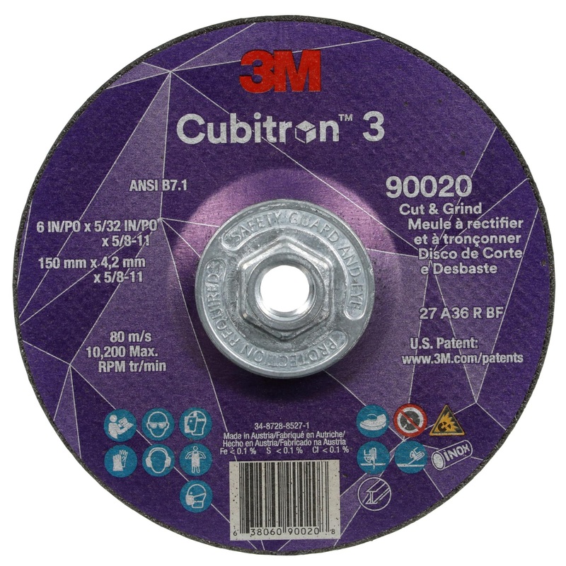 3M Cubitron 3 Cut and Grind Wheel, 90020, 36+, T27, 6 in x 5/32 in x5/8 in-11