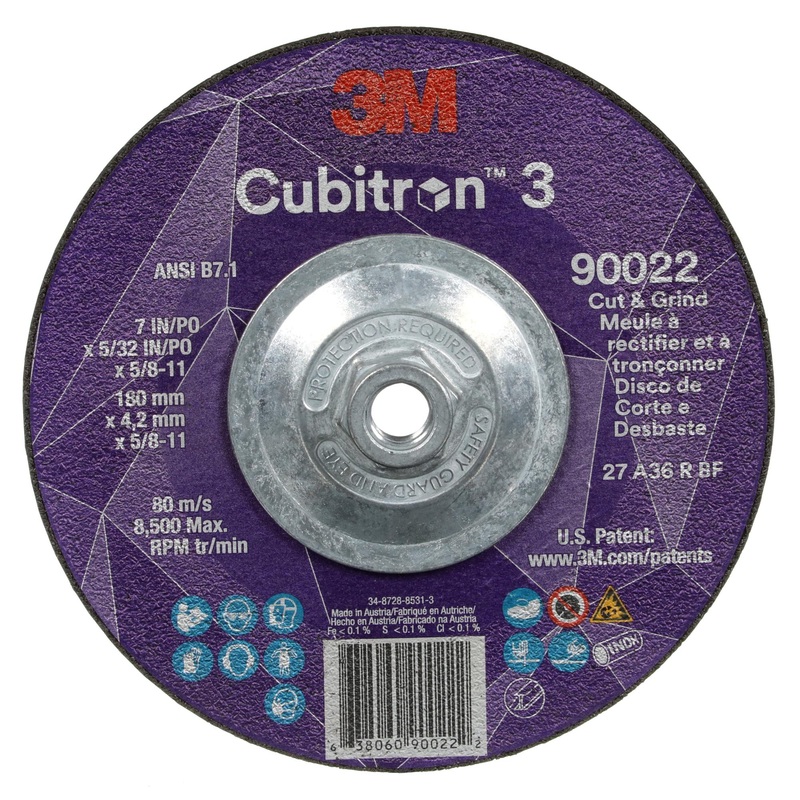 3M Cubitron 3 Cut and Grind Wheel, 90022, 36+, T27, 7 in x 5/32 in x5/8 in-11