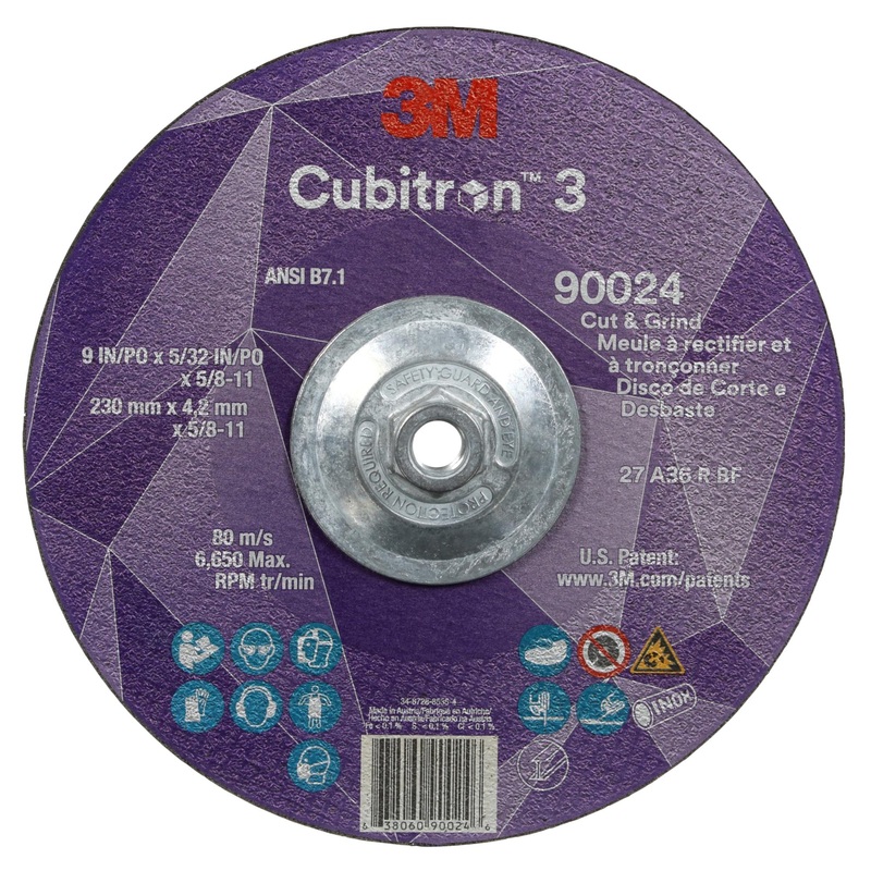 3M Cubitron 3 Cut and Grind Wheel, 90024, 36+, T27, 9 in x 5/32 in x5/8 in-11