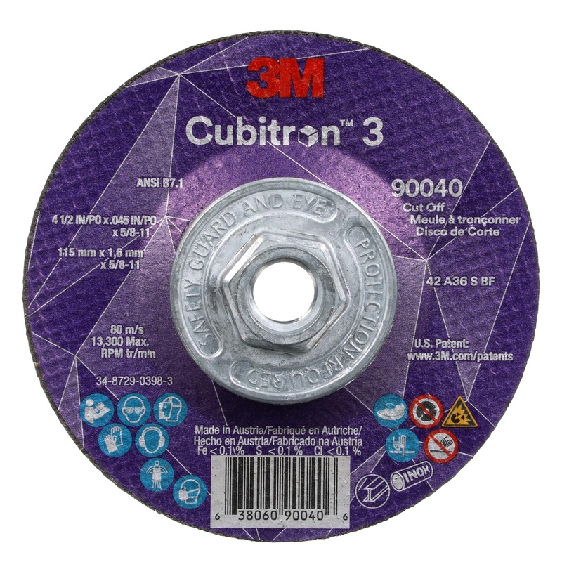 3M Cubitron 3 Cut-Off Wheel, 90040, 36+, T27, 4-1/2 in x 0.045 in x5/8 in-11