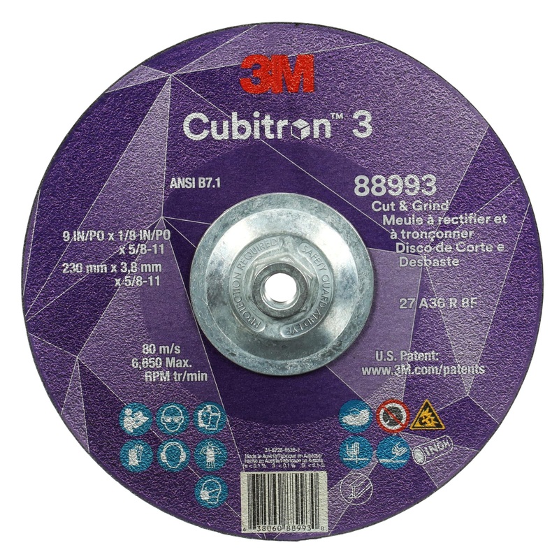 3M Cubitron 3 Cut and Grind Wheel, 88993, 36+, T27, 9 in x 1/8 in x5/8 in-11