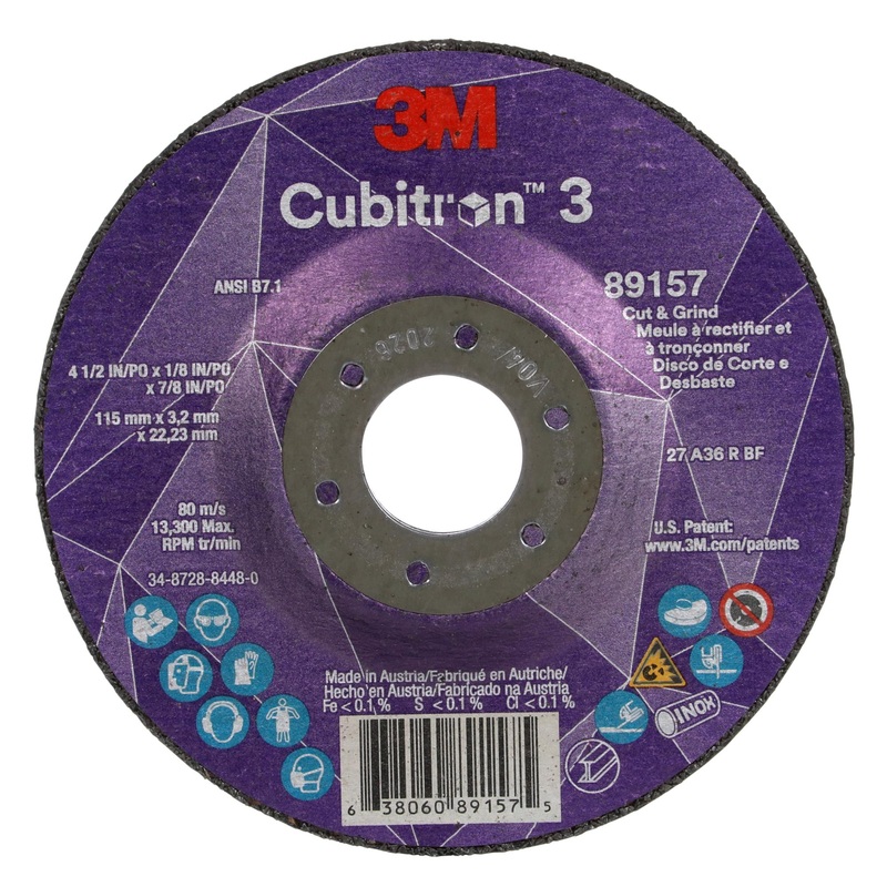 3M Cubitron 3 Cut and Grind Wheel, 89157, 36+, T27, 4-1/2 in x 1/8 inx 7/8 in