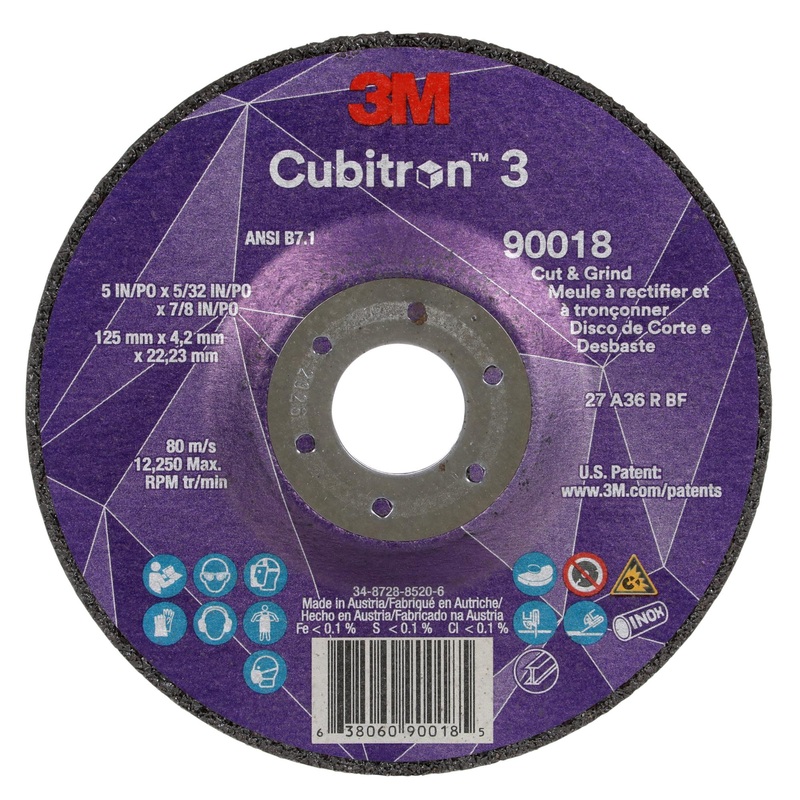 3M Cubitron 3 Cut and Grind Wheel, 90018, 36+, T27, 5 in x 5/32 inx7/8 in
