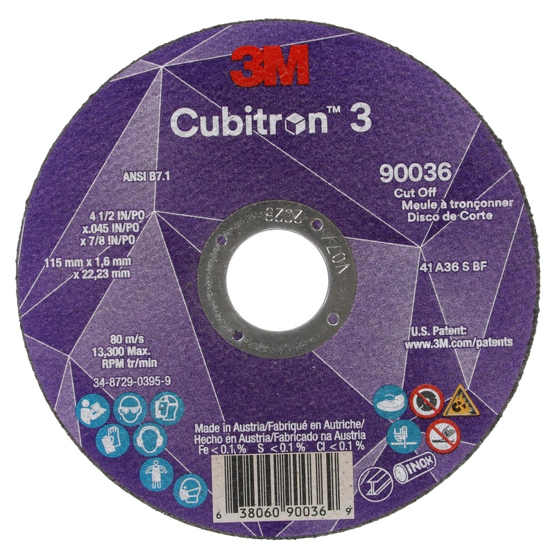 3M Cubitron 3 Cut-Off Wheel, 90036, 36+, T1, 4-1/2 in x 0.045 in x 7/8in
