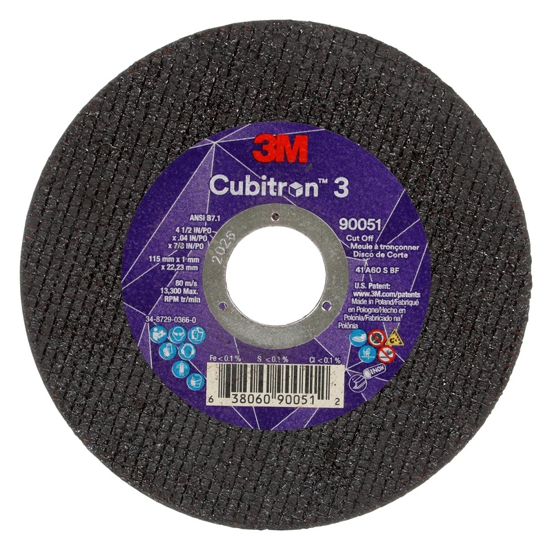 3M Cubitron 3 Cut-Off Wheel, 90051, 60+, T1, 4-1/2 in x 0.04 in x 7/8in