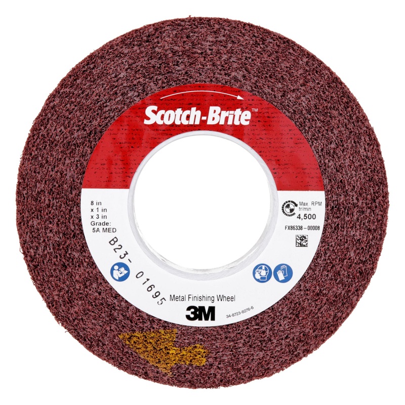 Scotch-Brite Metal Finishing Wheel, MF-WL, 5A Medium, 8 in x 1 in x 3in