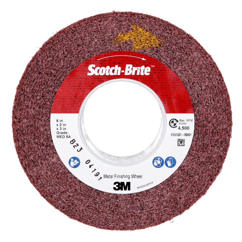 Scotch-Brite Metal Finishing Wheel, MF-WL, 5A Medium, 8 in x 2 in x 3in