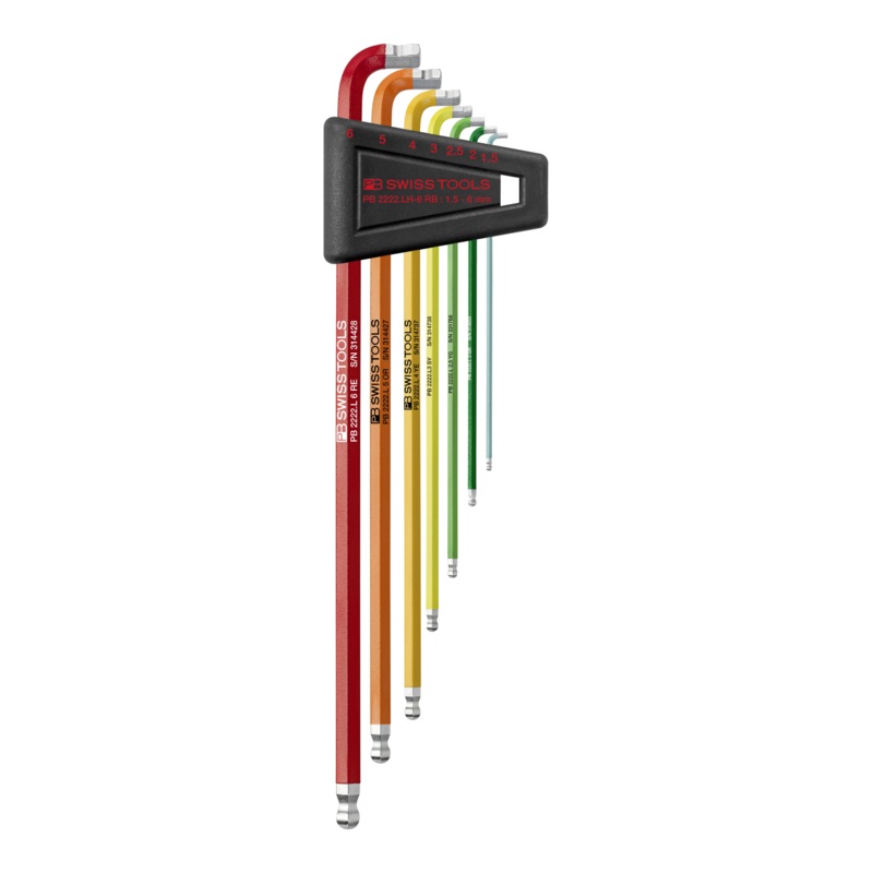 PB Swiss PB 2222.LH-6 RB L-Wrenches Set, 90100, 7 Pc.