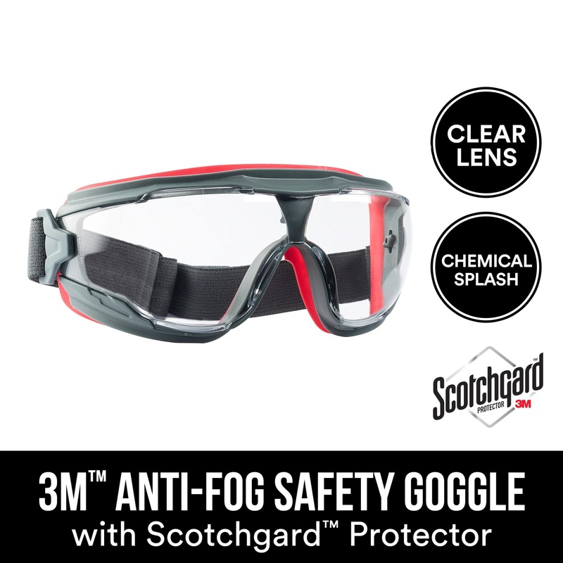 3M Anti-Fog Goggle with Scotchgard Protector 47212H1-VDC, Gray/Red,Clear Lens