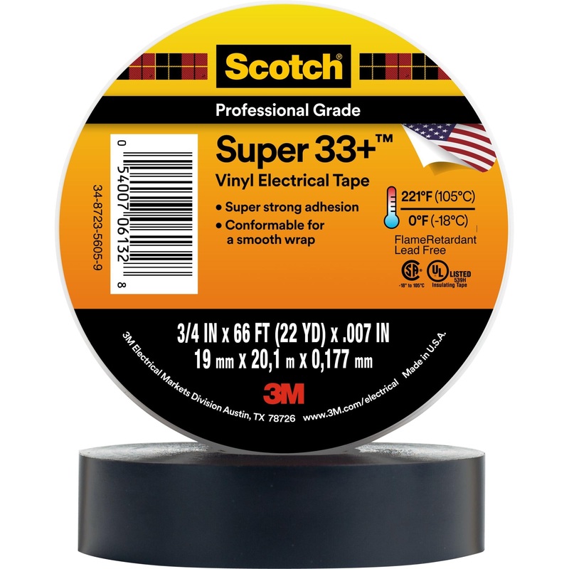 Scotch Super 33+ Vinyl Electrical Tape, 3/4 in x 66 ft, Black