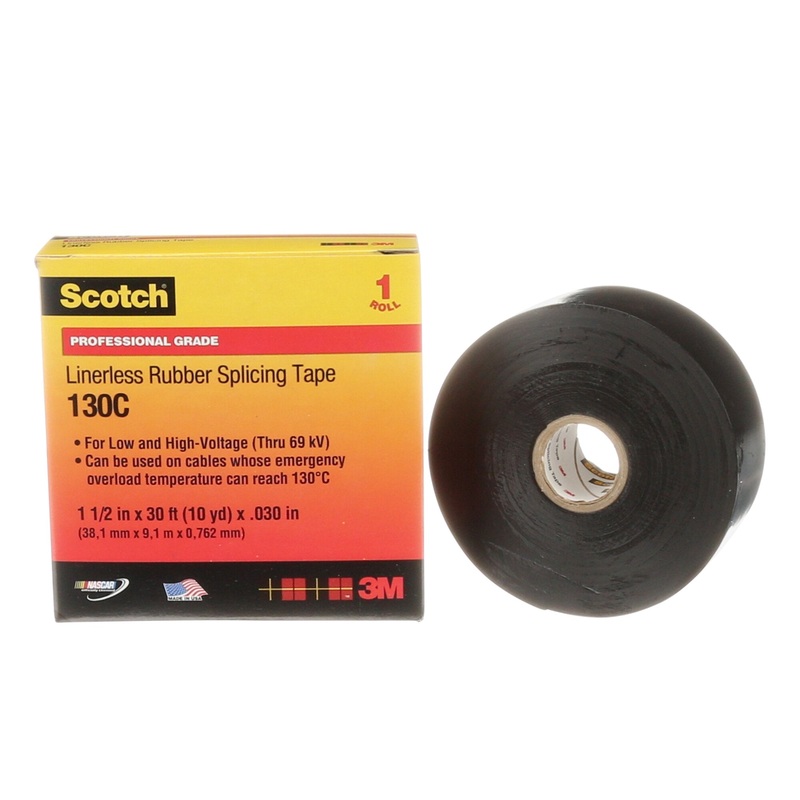 Scotch Linerless Rubber Splicing Tape 130C, 1-1/2 in x 30 ft, Black