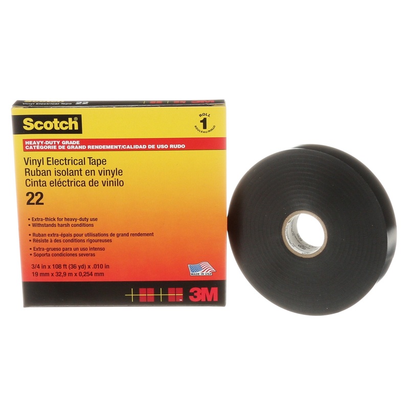 Scotch Vinyl Electrical Tape 22, 3/4 in x 36 yd, Black, 12rolls/carton