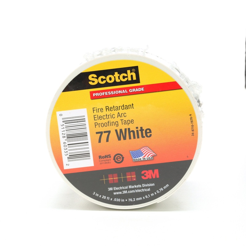 Scotch Fire-Retardant Electric Arc Proofing Tape 77W, 3 in x 20 ft,White/Gray