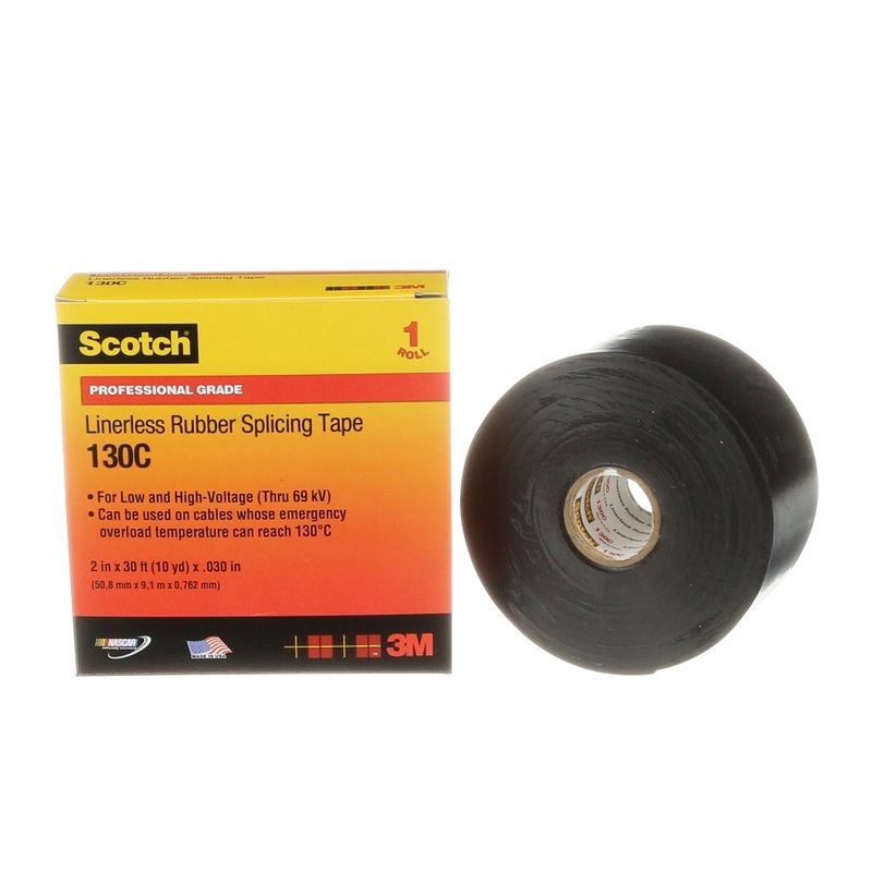 Scotch Linerless Rubber Splicing Tape 130C, 2 in x 30 ft, Black