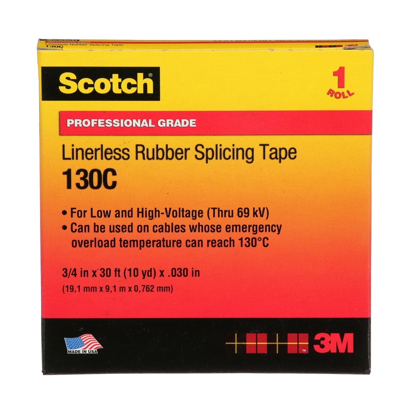 Scotch Linerless Rubber Splicing Tape 130C, 3/4 in x 30 ft, Black
