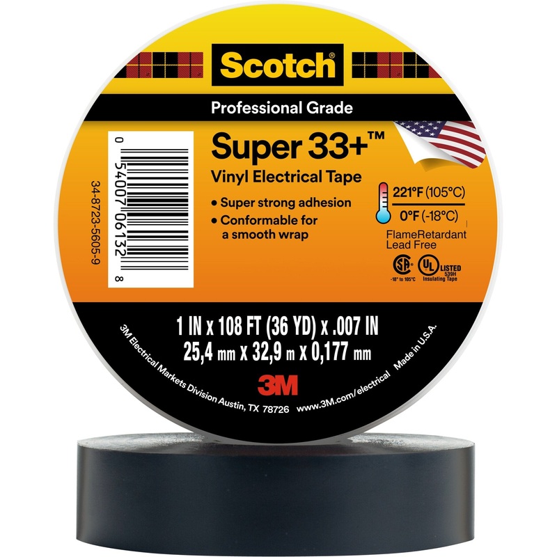 Scotch Super 33+ Vinyl Electrical Tape, 1 in x 36 yd, Black