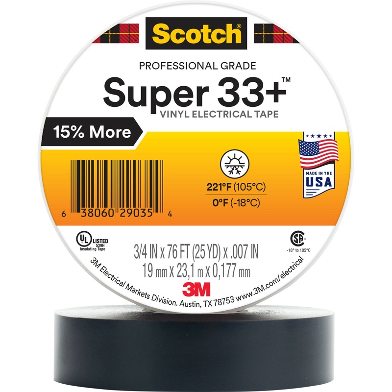 Scotch Super 33+ Vinyl Electrical Tape, 2 in X 36 yd, 1 in Core, Black