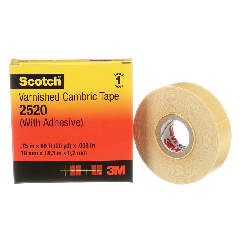 Scotch Varnished Cambric Tape 2520, 3/4 in x 60 ft, Yellow, 1roll/carton