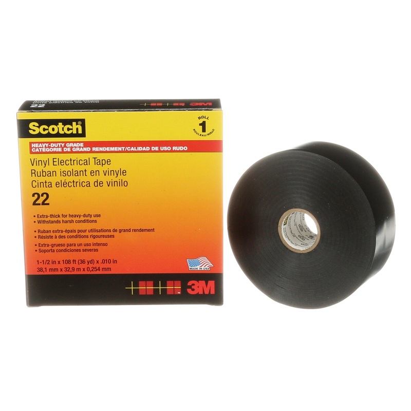 Scotch Vinyl Electrical Tape 22, 1-1/2 in x 36 yd, Black, 1roll/carton