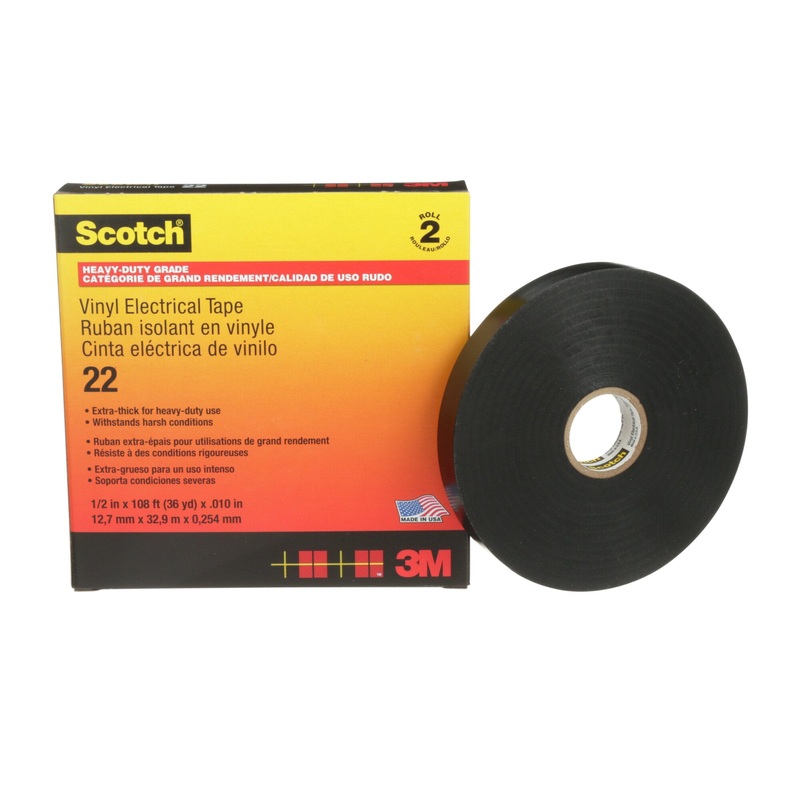 Scotch Vinyl Electrical Tape 22, 1/2 in x 36 yd, Black, 2 rolls/carton