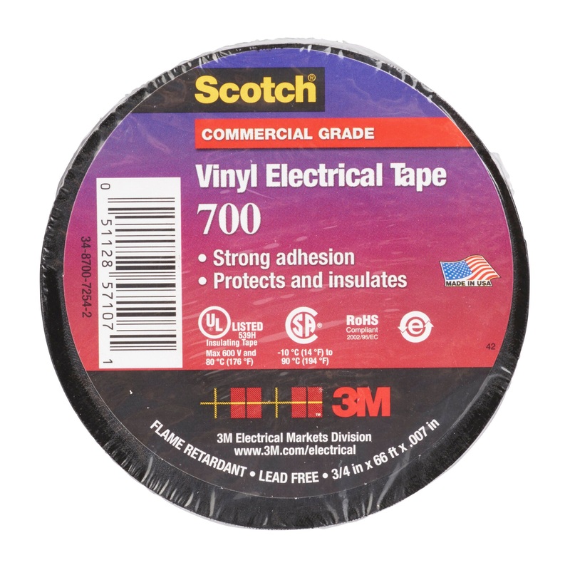 Scotch Vinyl Electrical Tape 700, 2 in x 20 ft, Black, 100 rolls/Case