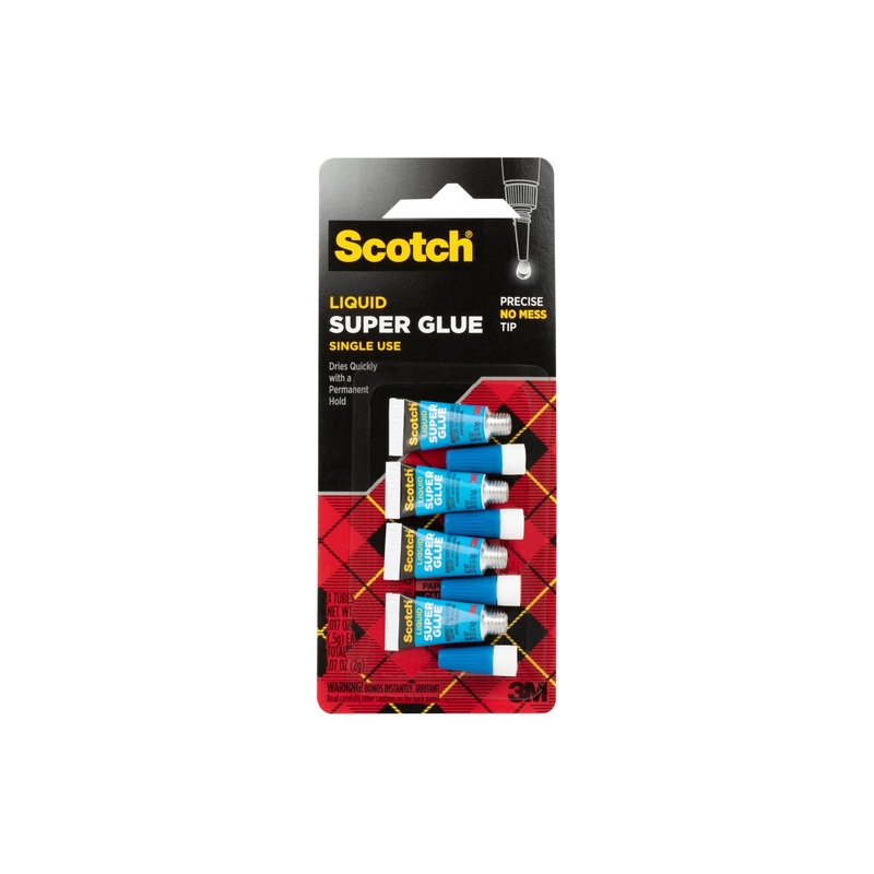Scotch Super Glue Liquid AD114, 4-Pack of single-use tubes, .017 ozeach