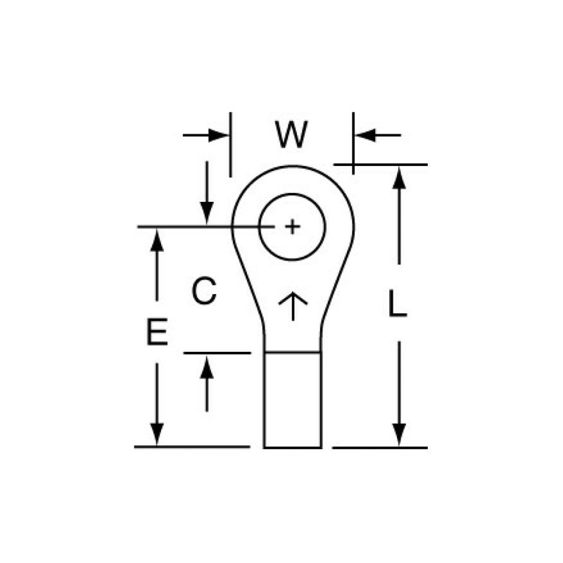 3M Non-Insulated Brazed Seam Ring Tongue Terminal 12-8-W, Max. Temp.347 F